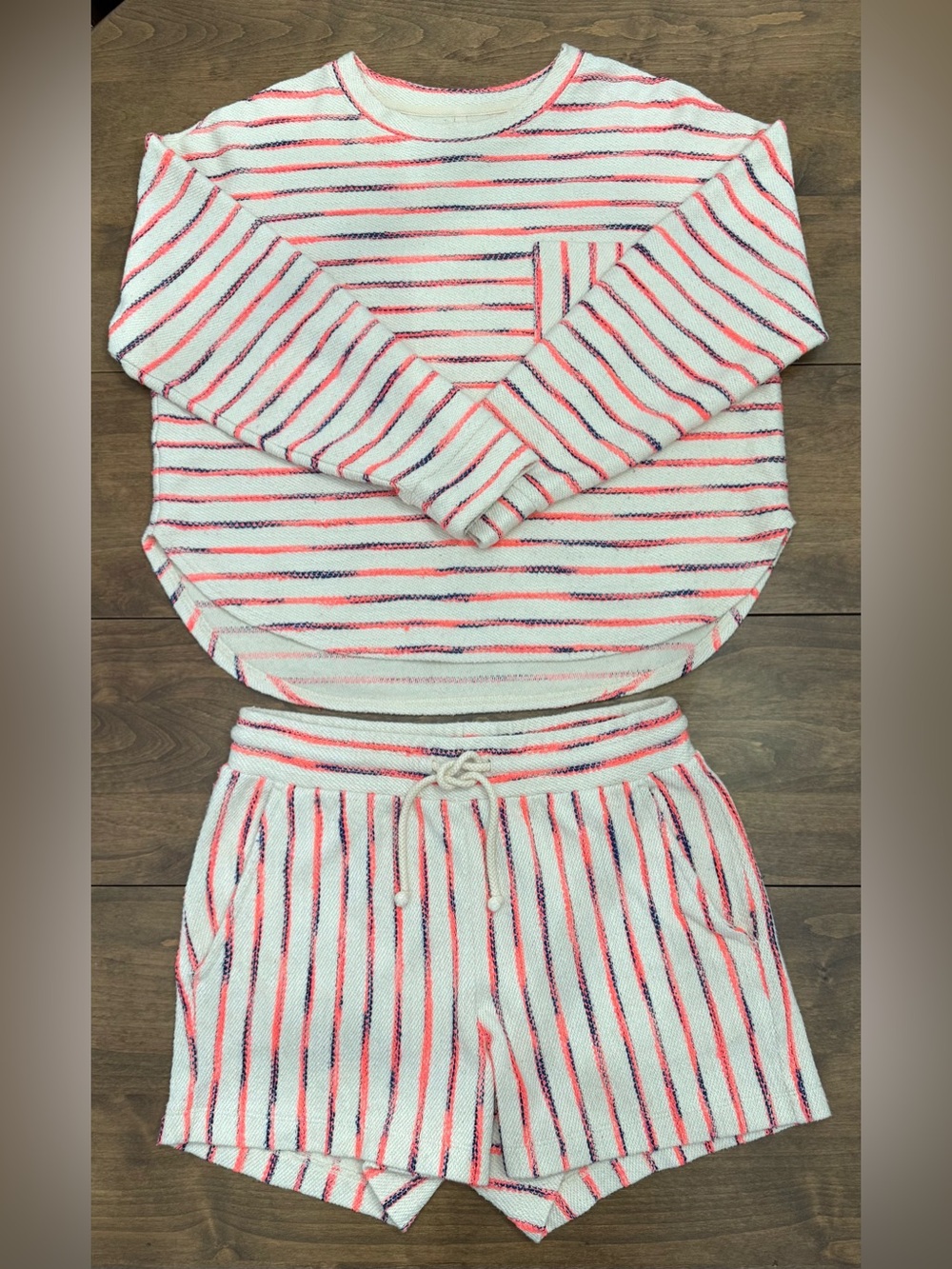 LOFT Lou & Grey Neon Striped Terry Lounge Set Matching Top (M) & Shorts (S)